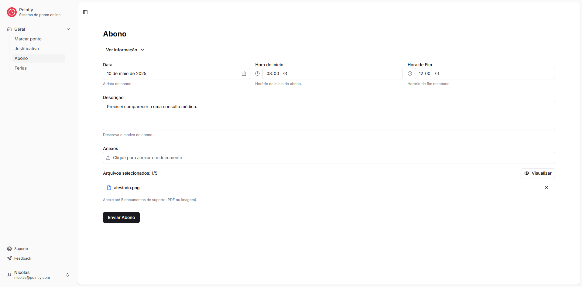 Screenshot do Abonos e Justificativas