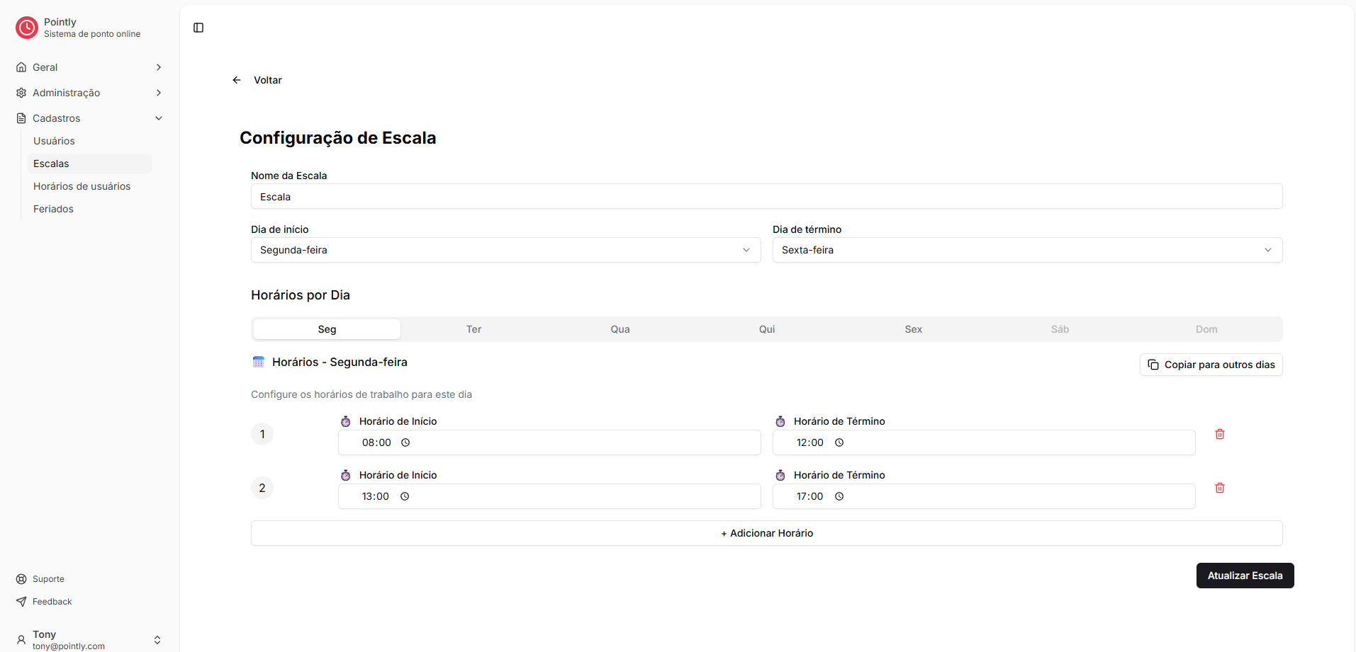 Screenshot do Configurações Flexíveis