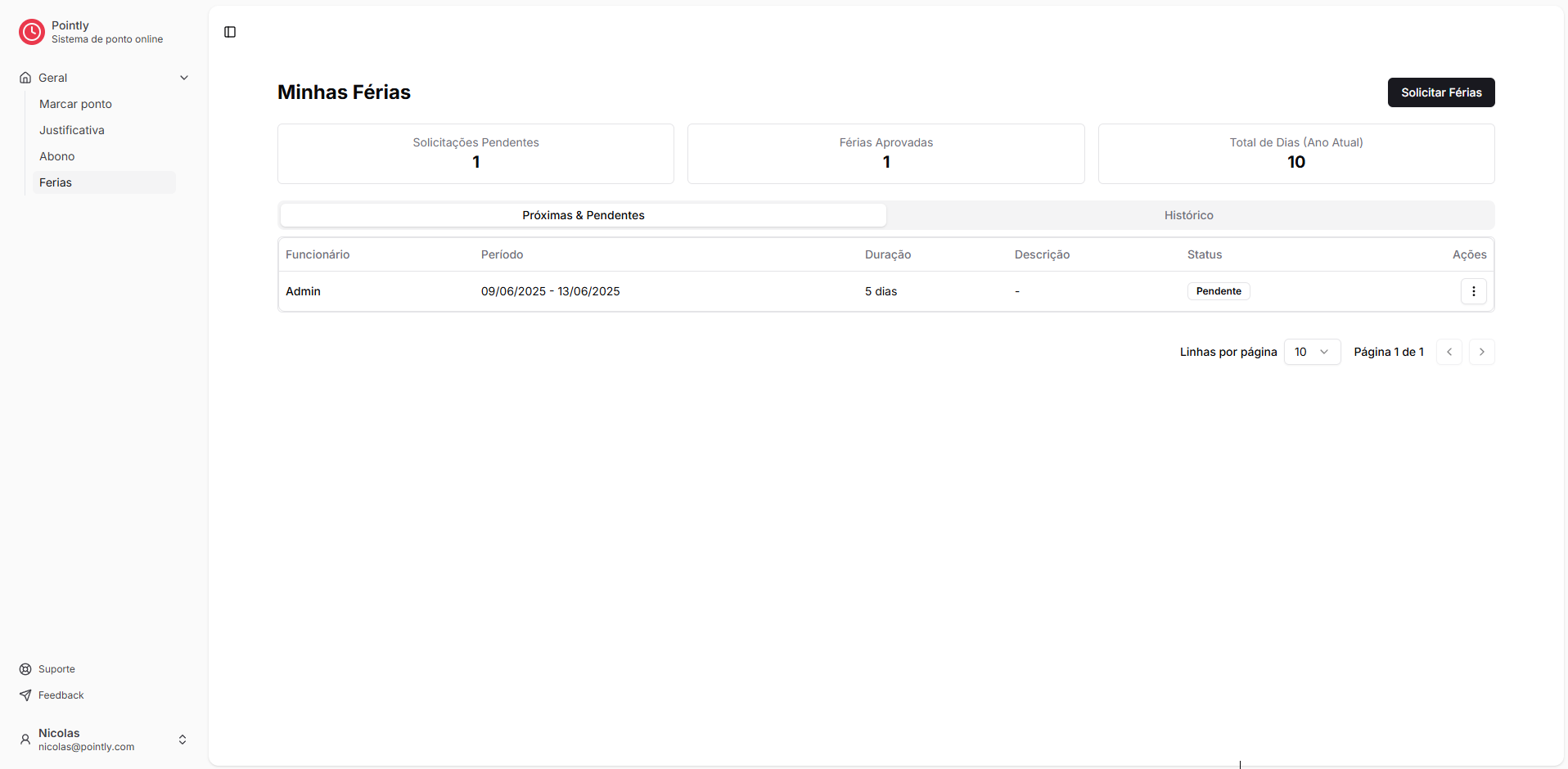 Screenshot do Controle de Férias