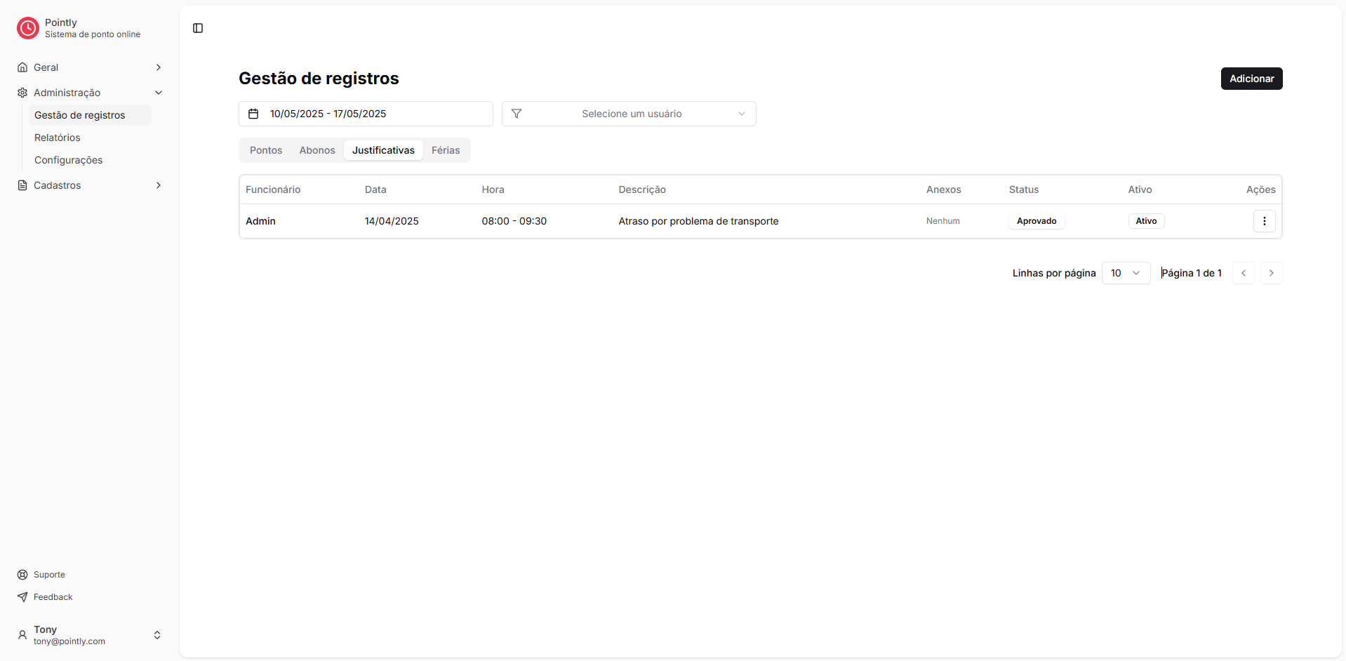 Screenshot do Gestão de Registros